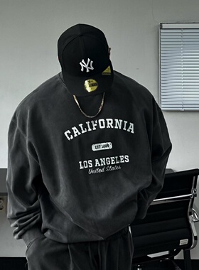 MRDONG韩国男装代购California水洗色美式街头多尺码阔版圆领卫衣