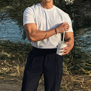 高品圆领纯色休闲打底短袖 OOTD百搭基础款 T恤 代购 MRDONG韩国男装