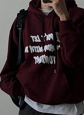 MRDONG韩国代购男装纯色喷漆宽松连帽卫衣字母印花潮流上衣学院风