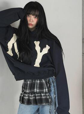 MRDONG韩国代购男女纽约字母重工贴布刺绣连帽卫衣小众复古街头款