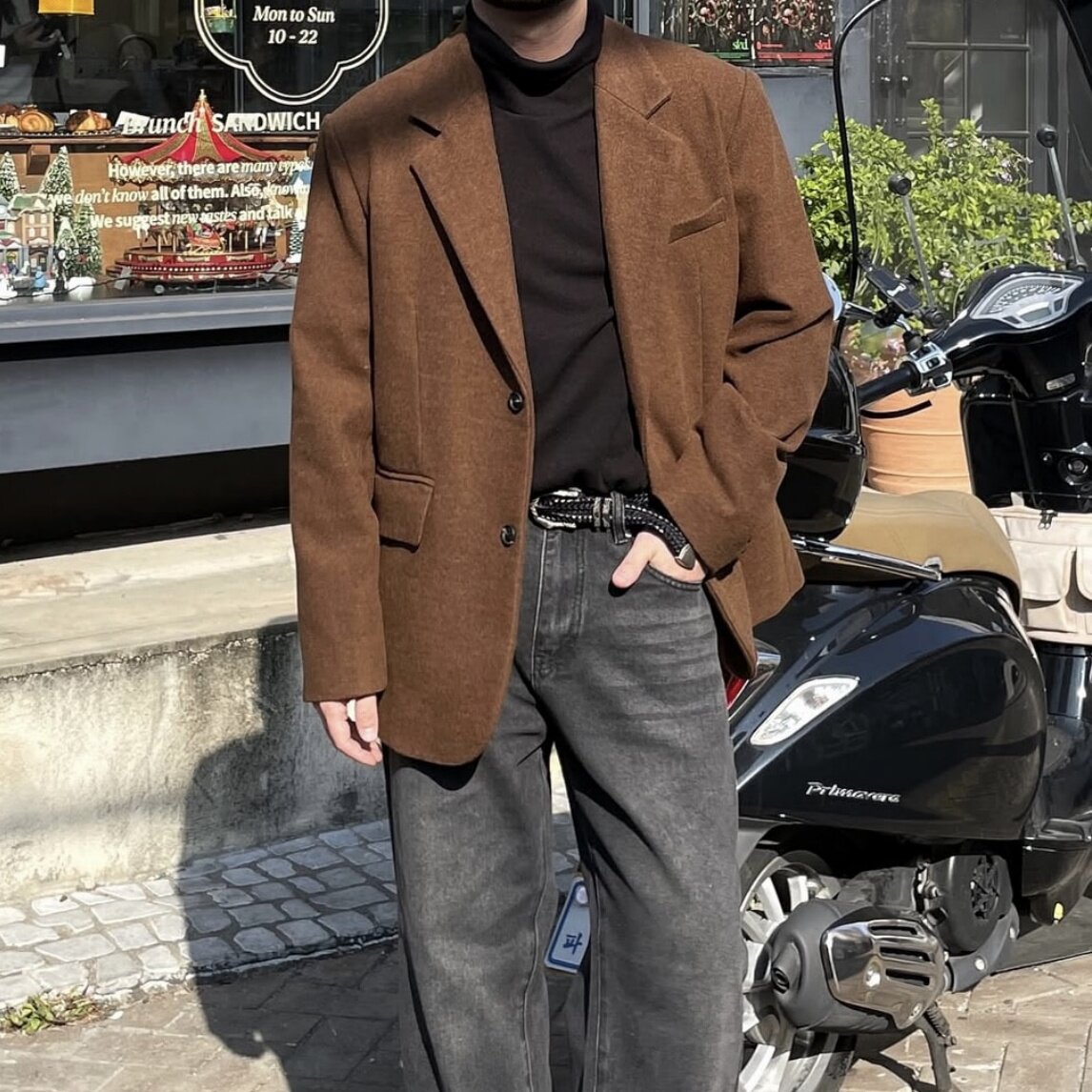 韩国代购秋冬厚款羊毛西装外套