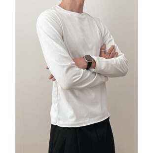 MRDONG韩国代购男装德绒圆领毛边短款打底三色弹力亲肤长袖T恤