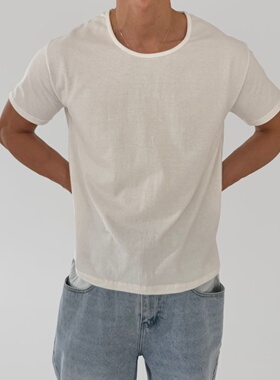 MRDONG韩国代购男装轻薄U领小众百搭轻熟纯棉短袖T恤简约百搭