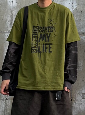 MRDONG韩国代购男装做旧闪粉字母短袖恤宽松暗黑摇滚街头潮流T恤