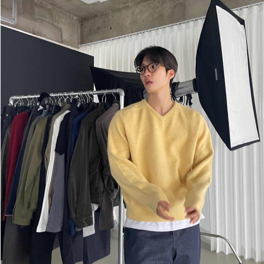 MRDONG韩国代购东大门男装直播V领高品亲肤混羊毛多色针织衫毛衣