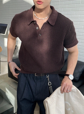 MRDONG韩国东大门男装代购LOGAN蜂窝针织翻领冰爽POLO高级短袖T恤