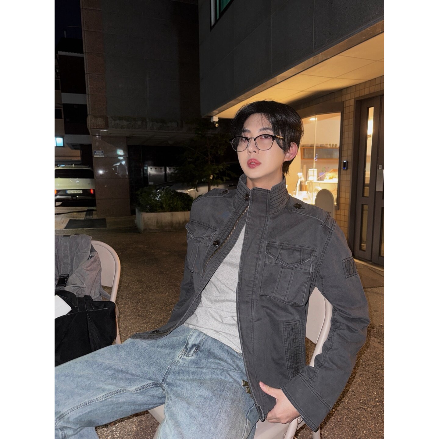 MRDONG韩国代购东大门男装水洗立领工装夹克复古军风肩章短款外套
