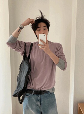 MRDONG韩国代购男装圆领素色长袖打底轻薄弹力春季内搭T恤型不闷