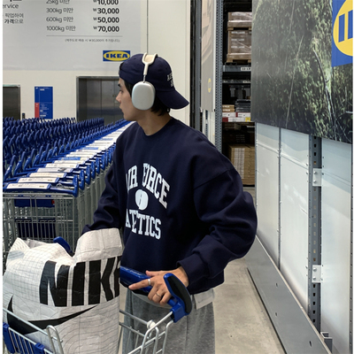 韩国男装英文学院风高品阔版卫衣