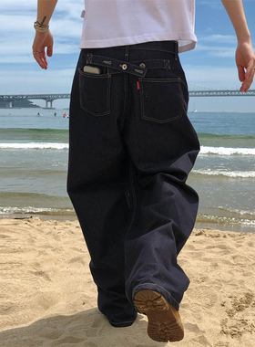 MRDONG韩国男装代购NON FADE背后系带设计师高品丹宁色阔腿牛仔裤