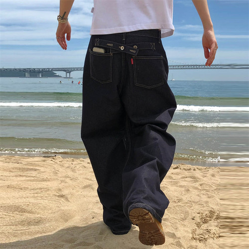 韩国男装背后系带设计高品牛仔裤