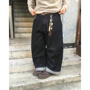 MRDONG韩国代购男装四段拼接原色牛仔阔腿复古水洗宽版裤街头硬朗