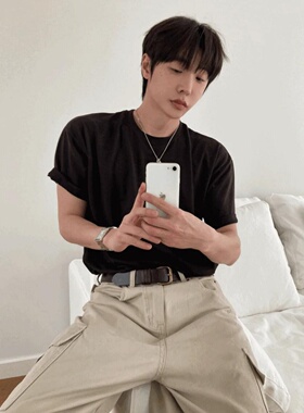 MRDONG韩国代购男装极简廓形圆领短袖纯色百搭T恤男清爽质感提升