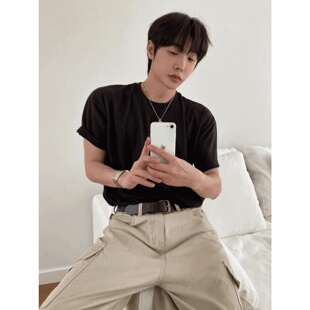 纯色百搭T恤男清爽质感提升 极简廓形圆领短袖 MRDONG韩国代购 男装