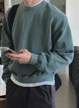 MRDONG韩国代购男装落肩水洗做旧颜料染色宽松落肩圆领卫衣廓形潮