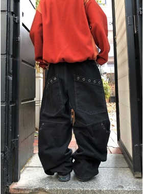 MRDONG韩国代购男装多口袋铆钉装饰宽松直筒牛仔裤复古街头风格款