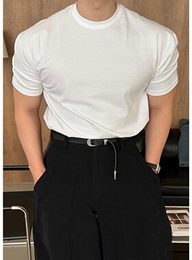 MRDONG韩国代购男装天丝水洗纯色短袖圆领T恤百搭柔软上衣潮感款