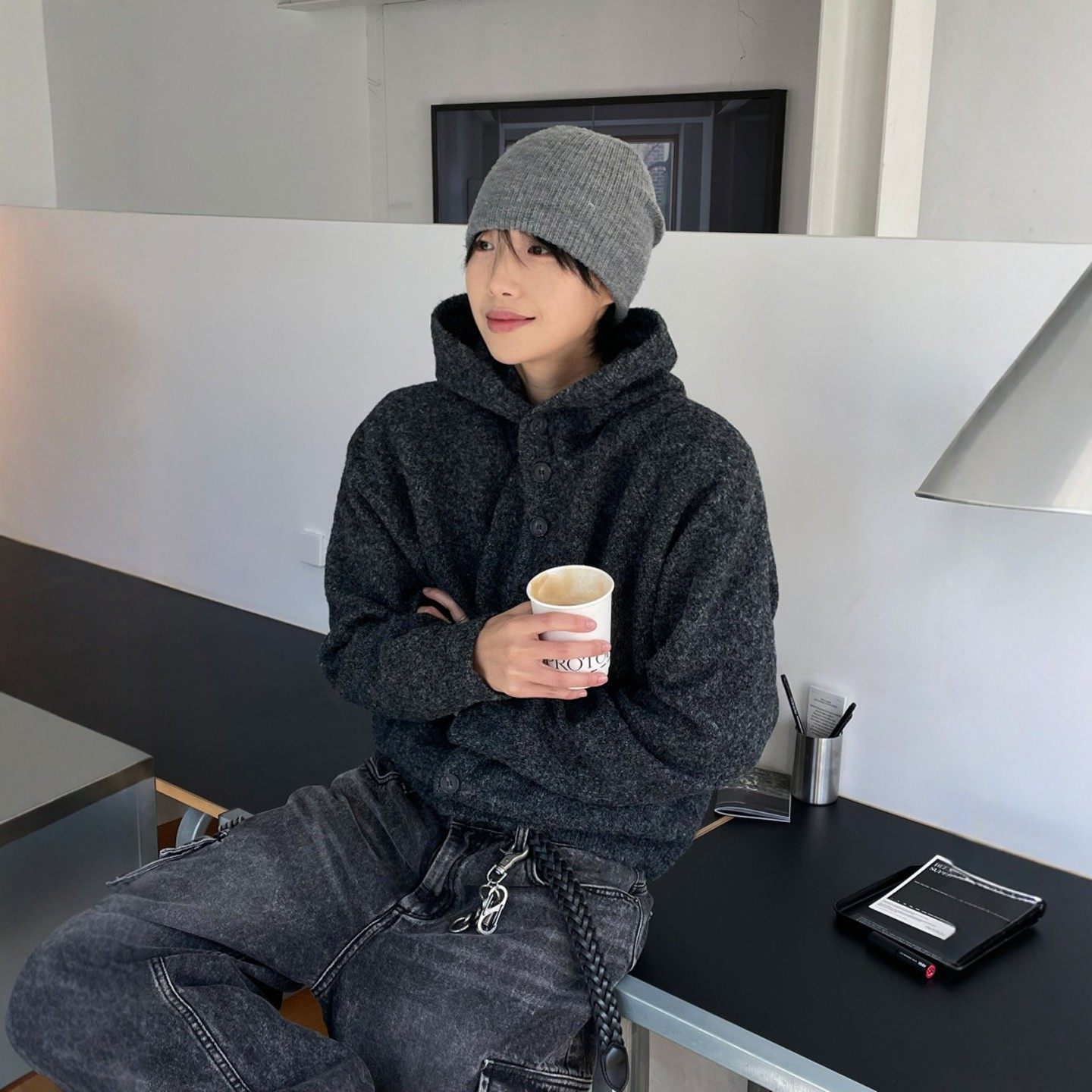 韩国代购直播男女福利秒杀run羊毛混色重工纽扣设计师连帽毛衣,男装,针织衫/毛衣,淘宝优惠券,粉丝福利购,淘宝优惠卷