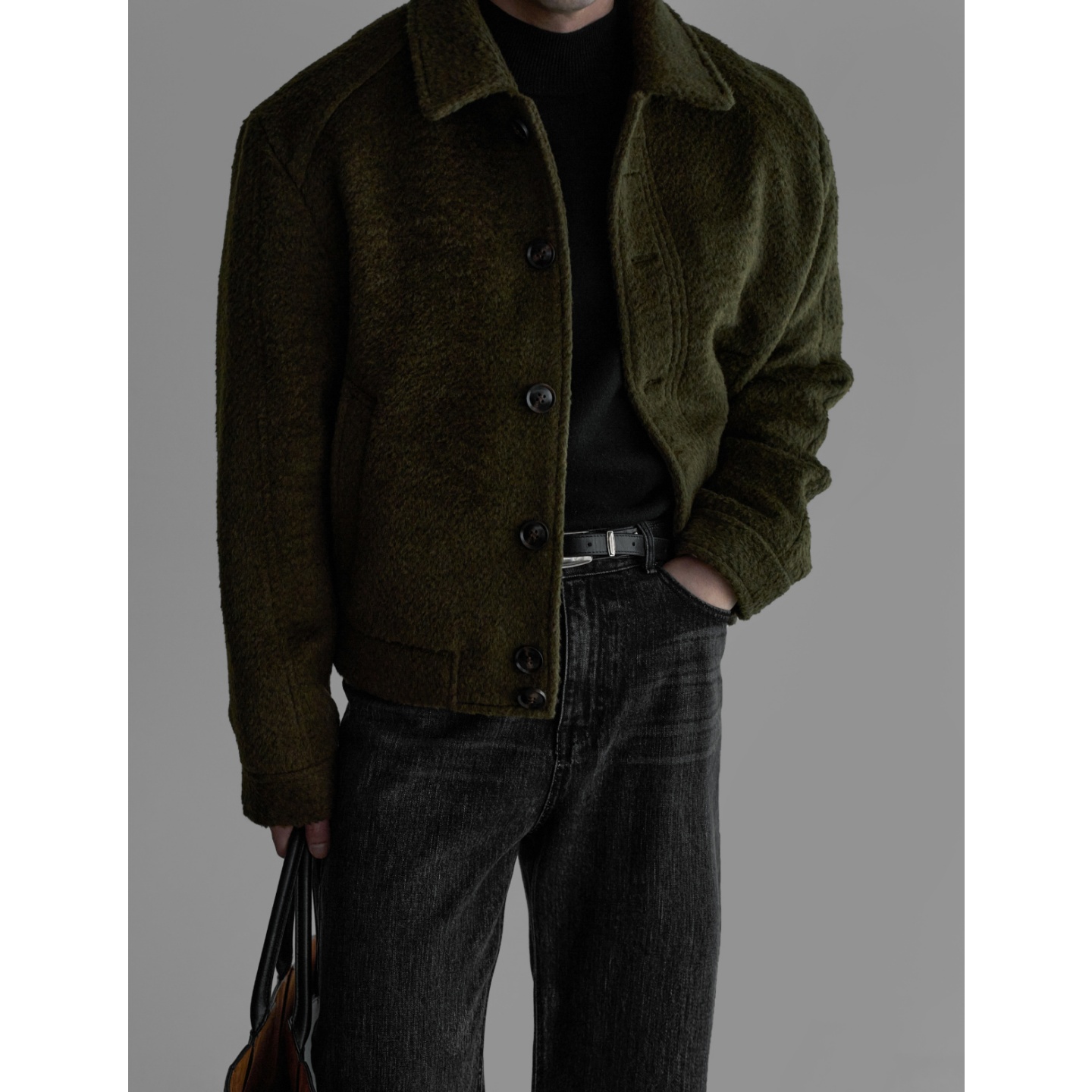 MRDONG韩国男装代购高档短款毛绒肌理感设计师翻领羊毛呢夹克外套