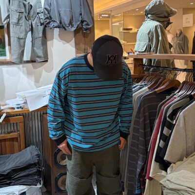 韩国代购旧染色多色横条宽版T恤