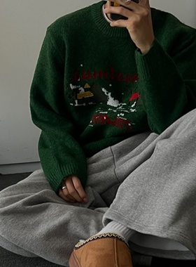 MRDONG韩国代购男装LOGAN圣诞图案针织毛衣粗针节日氛围