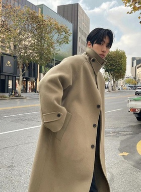 MRDONG韩国男装代购LAINE纯羊毛长款大衣宽松廓形挺括冬质感外套