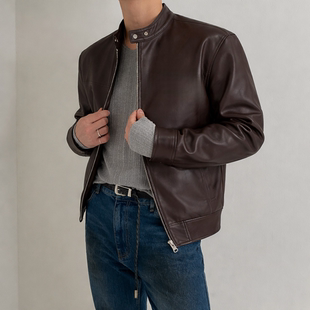 the 直播福利秒杀 signal立领皮衣重工春夹克轻熟外套 男装 韩国代购