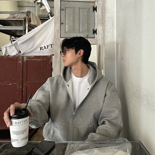 高克重抓绒卫衣外套 直播CORE压线高品重工YKK连帽款 韩国男装 代购