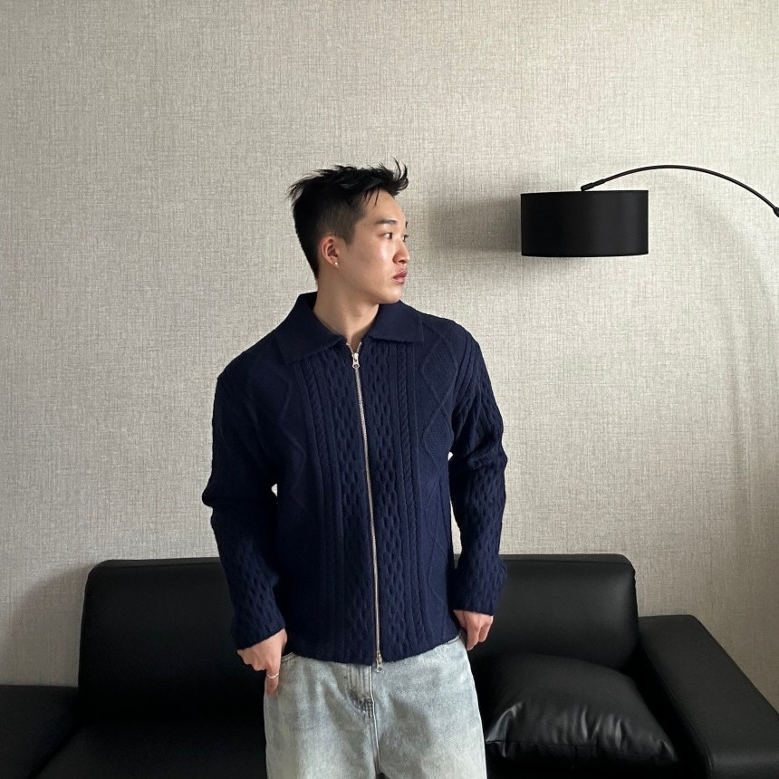 韩国代购男装直播福利秒杀OnePoint翻领麻花双拉链开衫羊毛外套,男装,针织衫/毛衣,淘宝优惠券,粉丝福利购,淘宝优惠卷