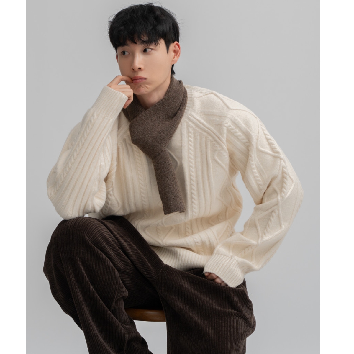 福利秒杀韩国男装代购直播DEEF几何麻花纹6色高品针织衫厚款毛衣