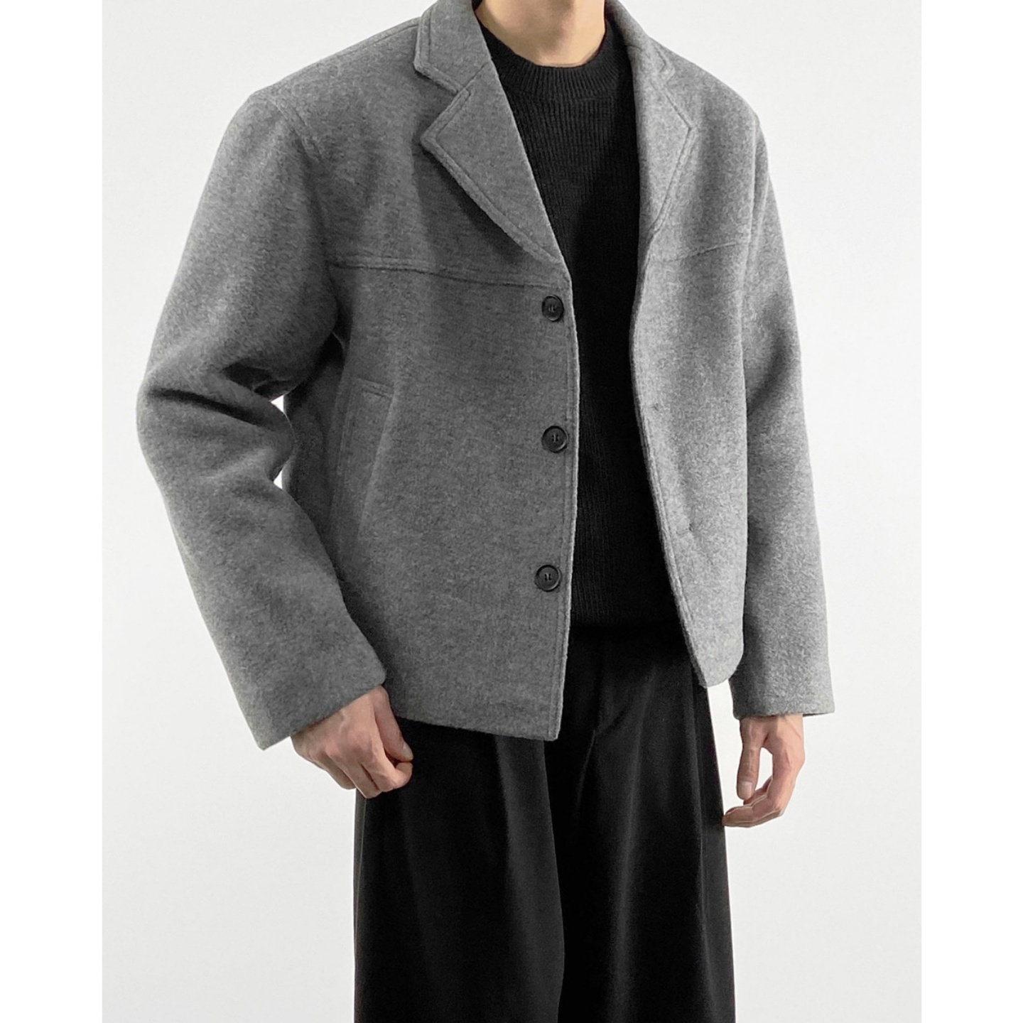 韩国男装羊毛短款外套利落版型