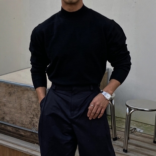 韩国男装代购直播GC家山羊绒半高领秋冬设计师粗针坑条针织衫毛衣