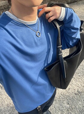 MRDONG韩国代购男装多色叠穿纯色圆领长袖春夏T恤柔软亲肤气质款