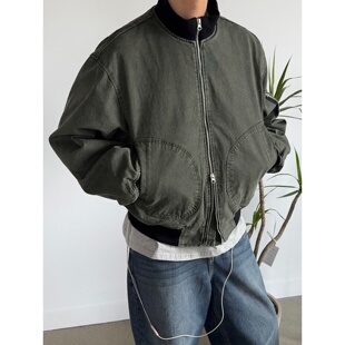 MRDONG韩国代购男装生物水洗做旧短款飞行夹克外套男工装风格硬挺