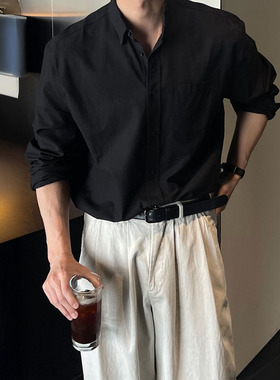 MRDONG韩国男装代购轻熟高品棉麻9色休闲春夏单口袋宽松长袖衬衫