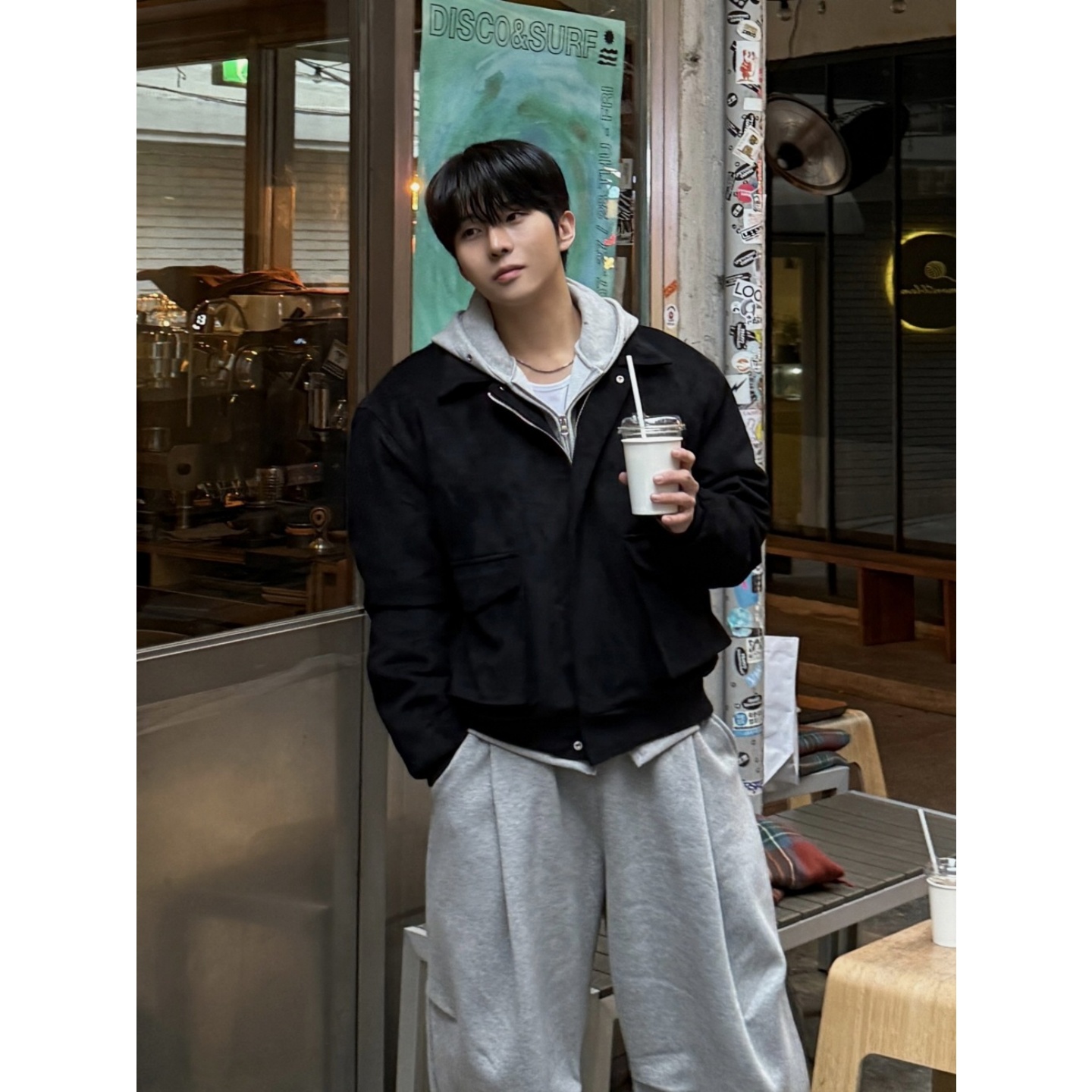 韩国男装夹棉麂皮绒外套高品PU