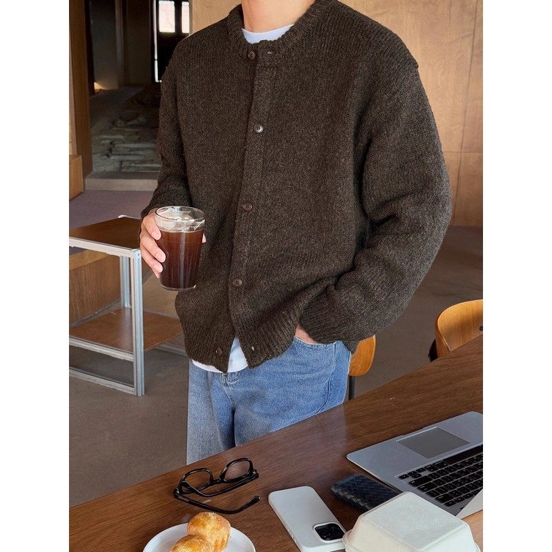 韩国男装系扣安哥拉绒感纯色开衫