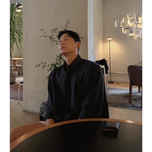 韩国代购小格纹立体肌理感衬衫
