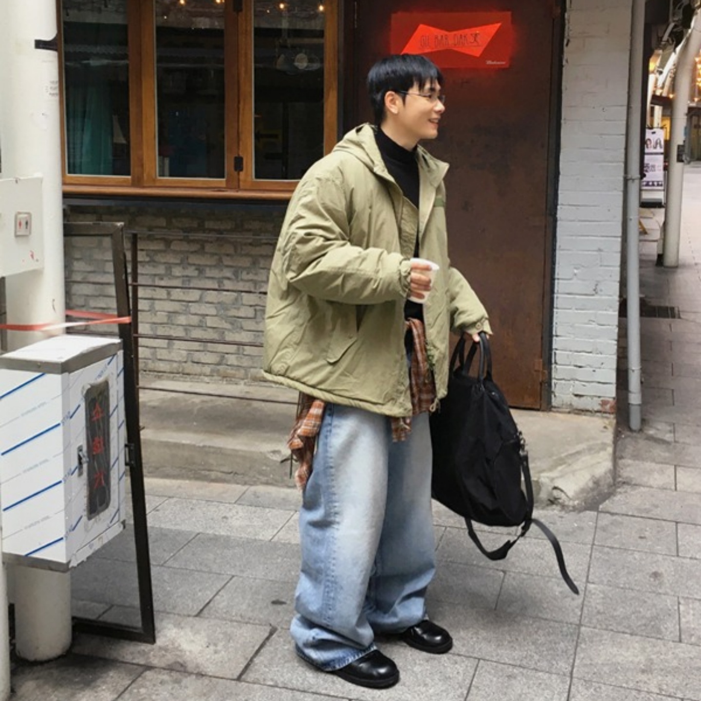 韩国男装美式鱼尾开衩夹棉外套