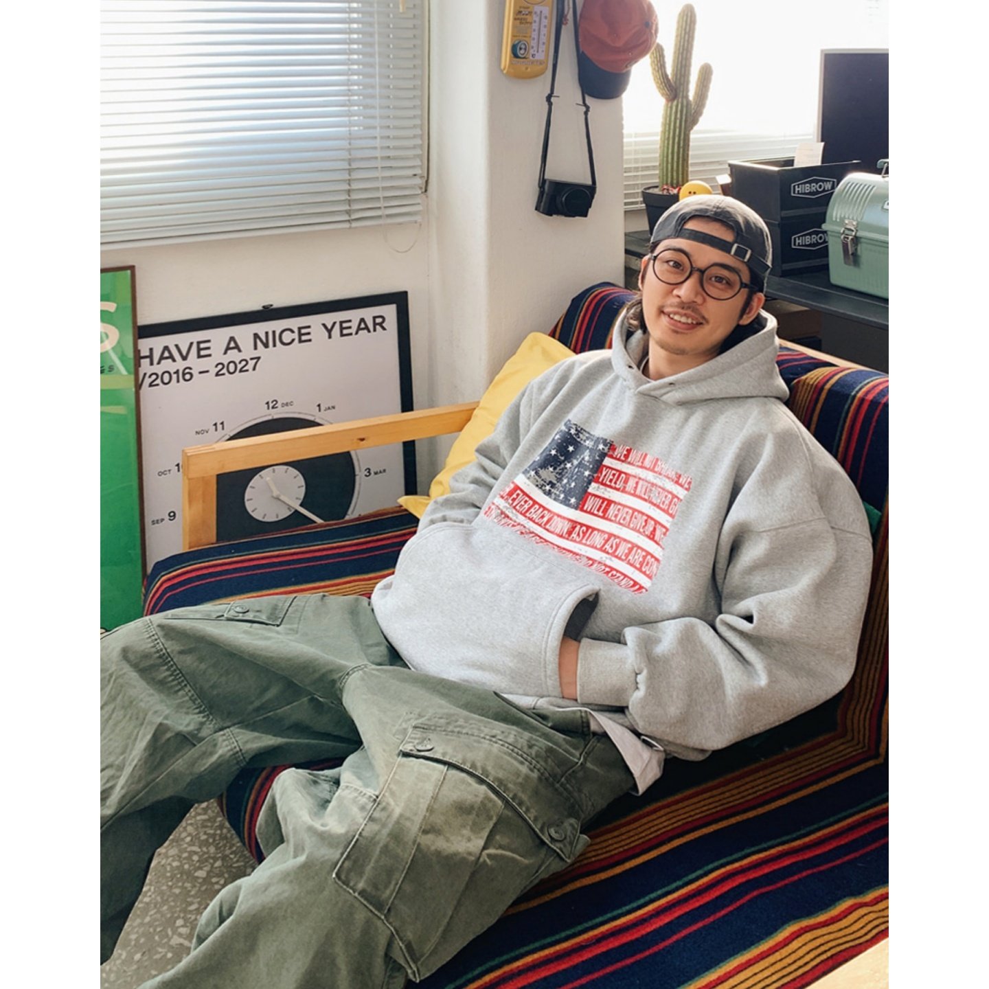 MRDONG韩国代购男装国旗印花绒里连帽宽版套头卫衣复古潮流挺括范,男装,卫衣,淘宝优惠券,粉丝福利购,淘宝优惠卷