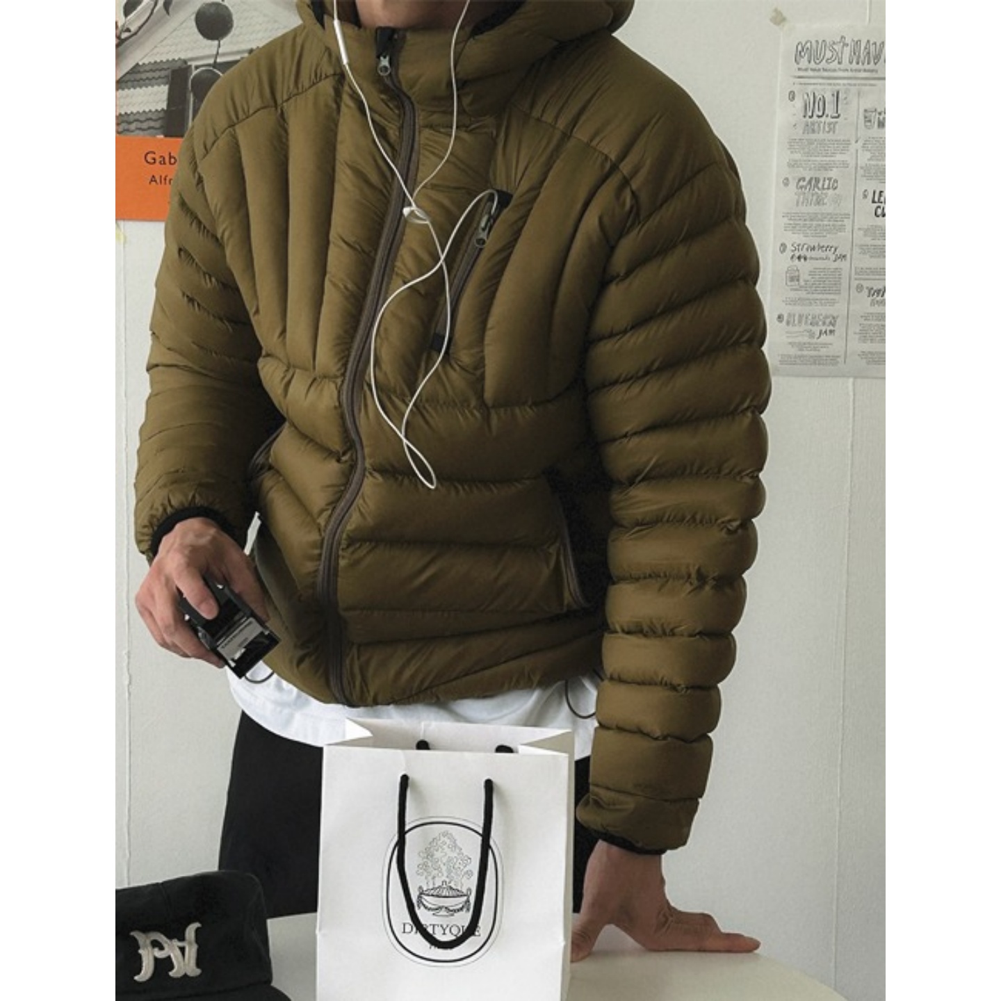 韩国男装横竖交叉排骨纹连帽棉服