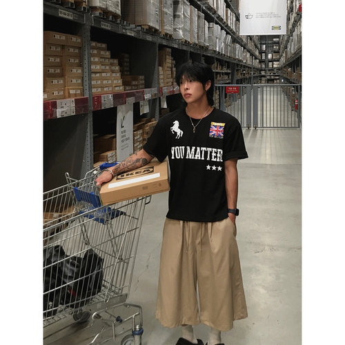韩国代购英伦旗帜骏马复古短袖T