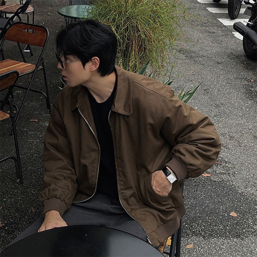 韩国男装翻领肘部掐褶夹棉外套