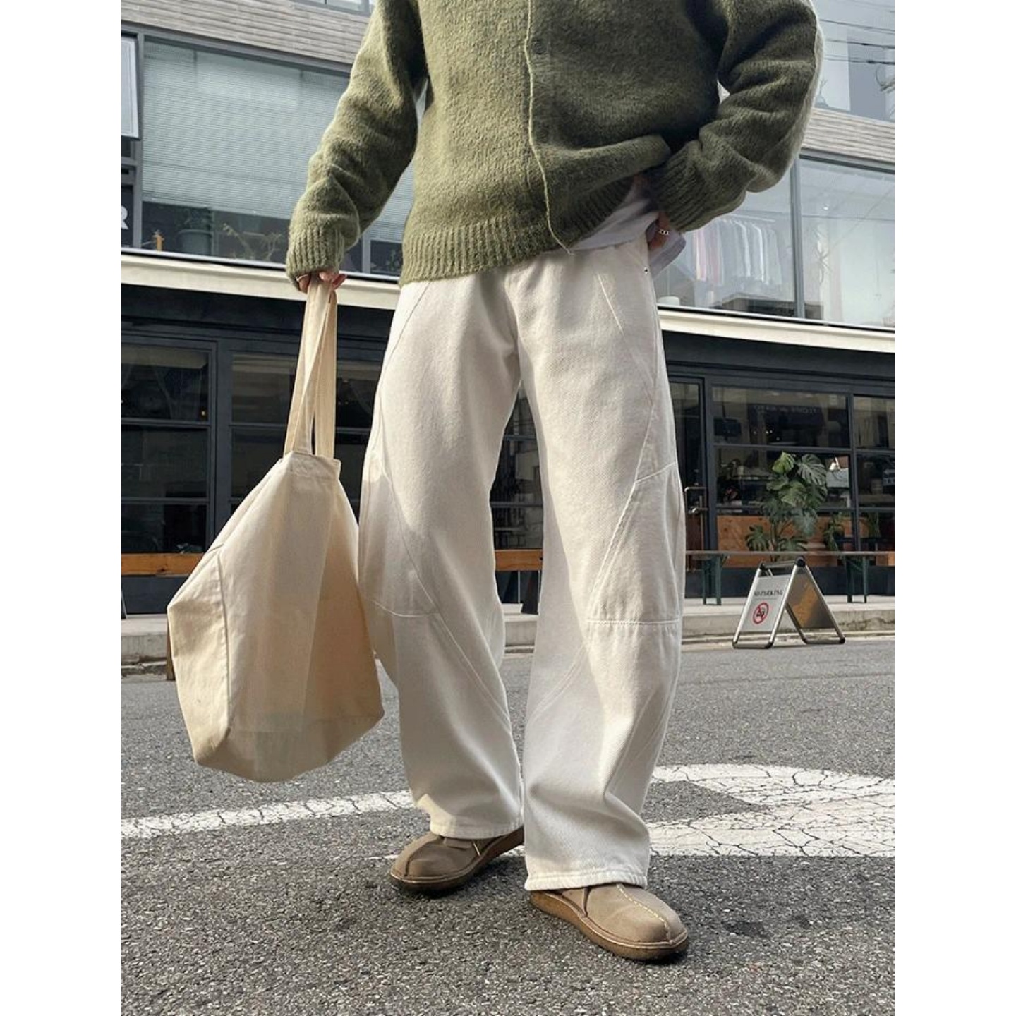 韩国男装立体拼接线条设计休闲裤