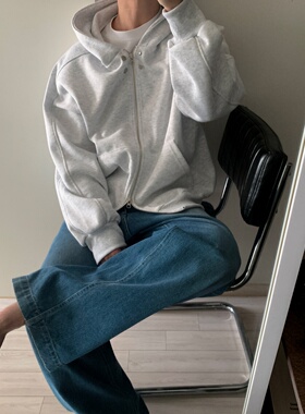 MRDONG韩国代购男装高级重磅拉链连帽卫衣宽松廓形训练外套气质款