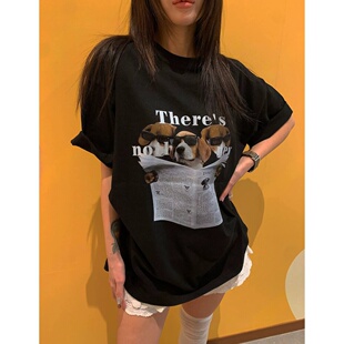 MRDONG韩国代购东大门个性情侣款小狗圆领宽松休闲短袖T恤衫男女