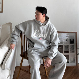 MRDONG韩国代购男装字母刺绣加绒卫衣宽松落肩休闲叠穿套头上衣