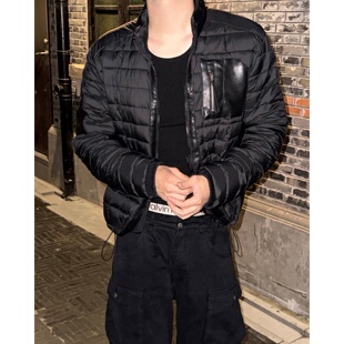 MRDONG韩国代购东大门男装立领轻薄羽绒棉服胸前口袋短款保暖外套
