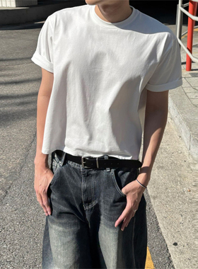 MRDONG韩国男装代购纯棉时尚短款简约休闲设计师OOTD宽松短袖T恤