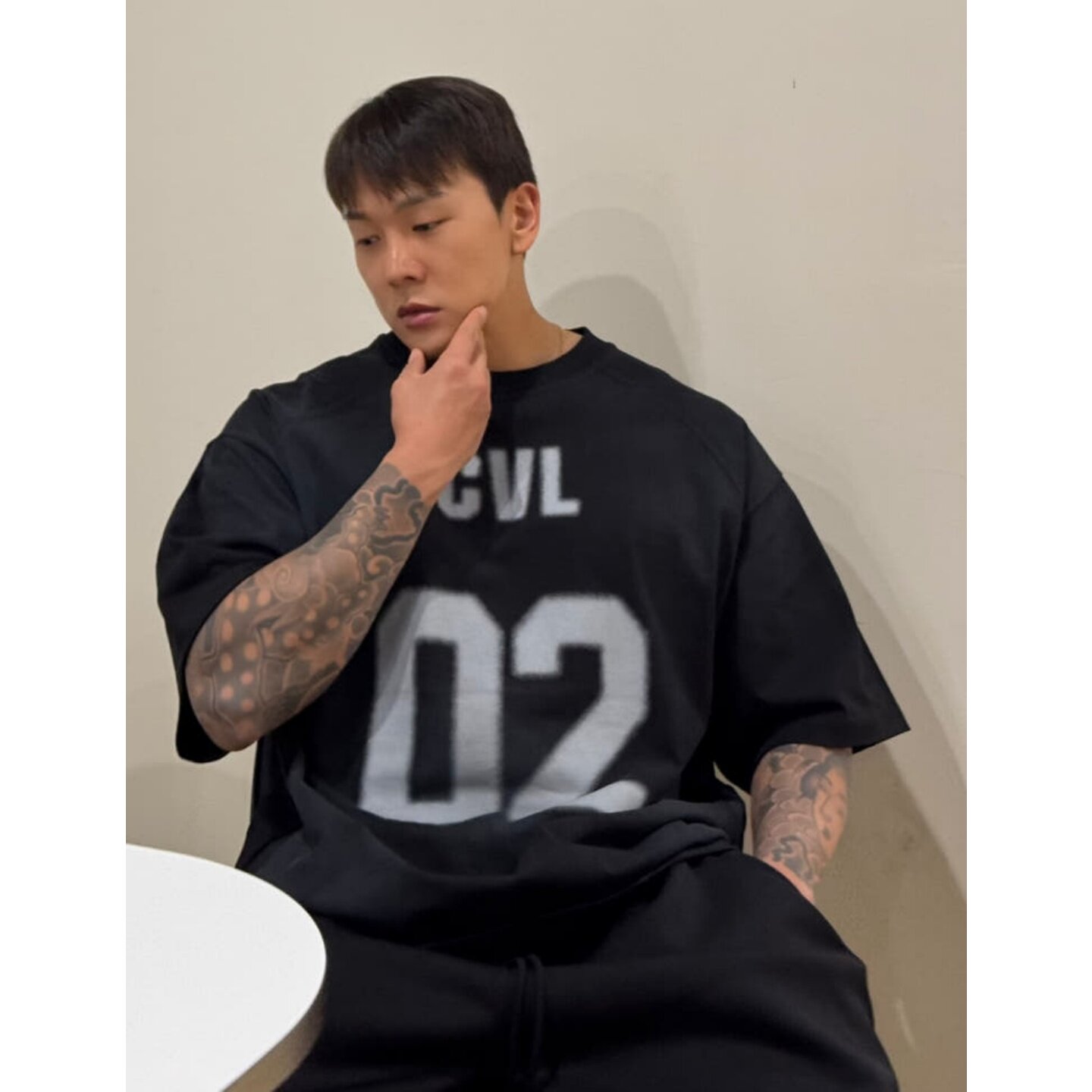 MRDONG韩国代购东大门男装数字队服污渍印染水洗街头大码短袖T恤